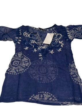 Raj Kids Blue Embroidered Boho Tunic Top Cotton 2-4 Years NWT